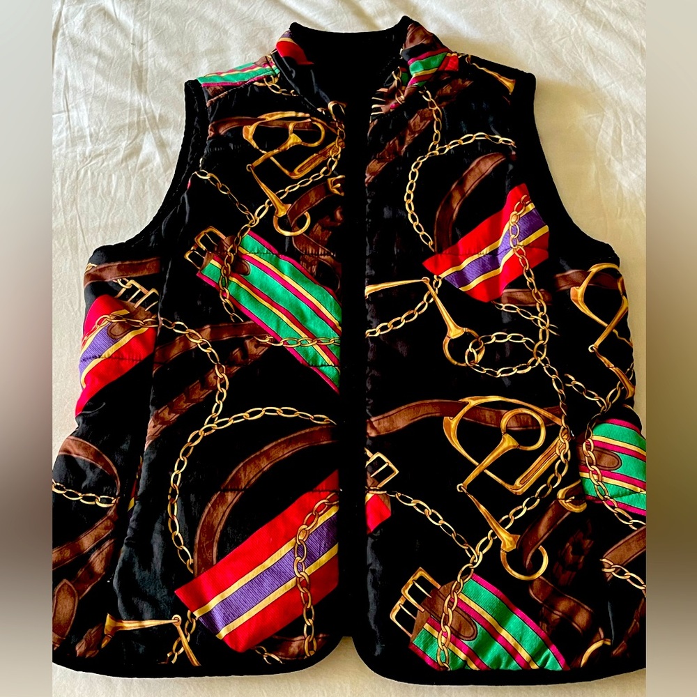 Ralph Lauren Laure Collection Black Multi Coloured Reversible Gillet Sz M